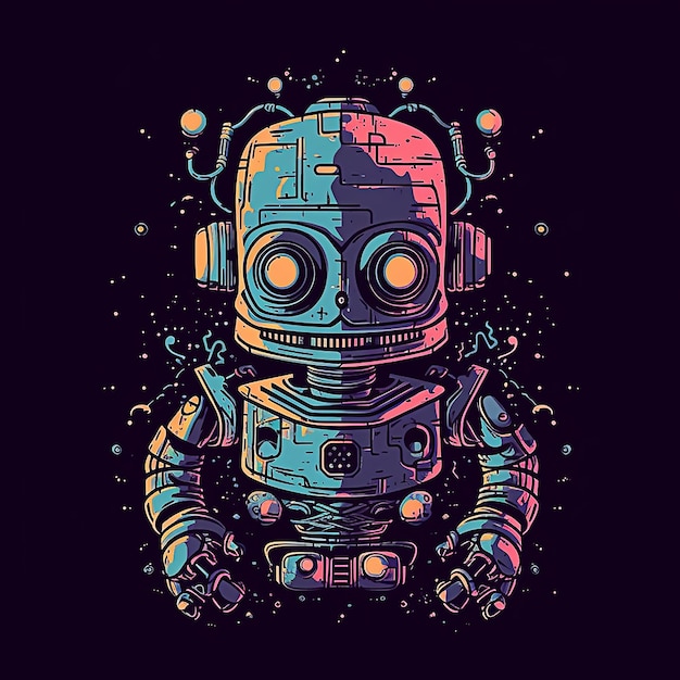 Un robot con cabeza rosa y cabeza azul.