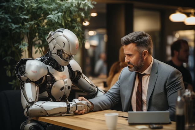 con un robot en un café