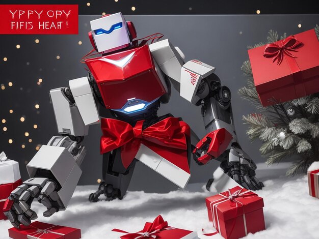 Robot con cajas de regalos concepto navideño aislado