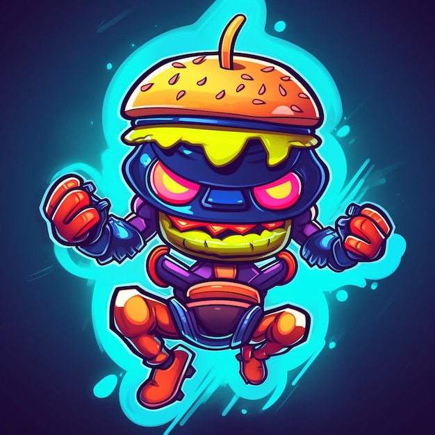 Un robot con un casco de hamburguesa en la cabeza.