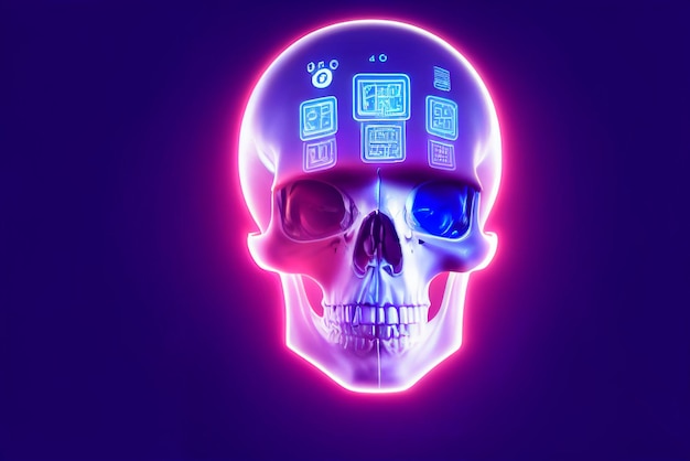 robot cerebro ciencia tecnología ilustración digital. arte del cráneo de la cabeza de la robótica.