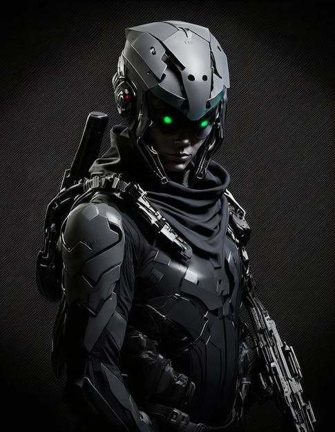 Robot ciberpunk cyborg vestido con armadura exo futurista IA generativa