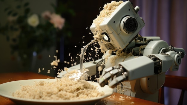 El robot se come el arroz.