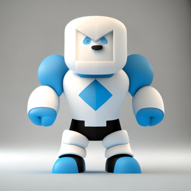 un robot con cuerpo azul y blanco y cuerpo azul y blanco.