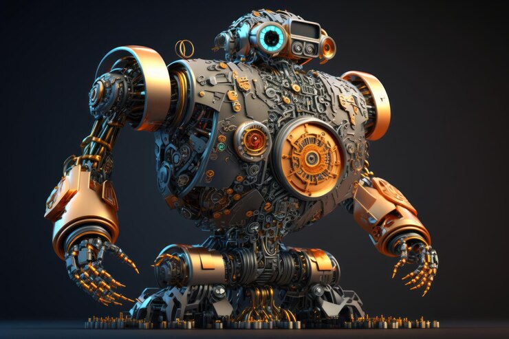 Un robot con un cuerpo grande y una cara pequeña.