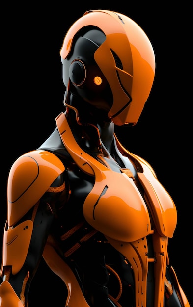 Un robot cuerpo naranja detalle fotorrealista minimalismo futurista diseño de vestuario elegante