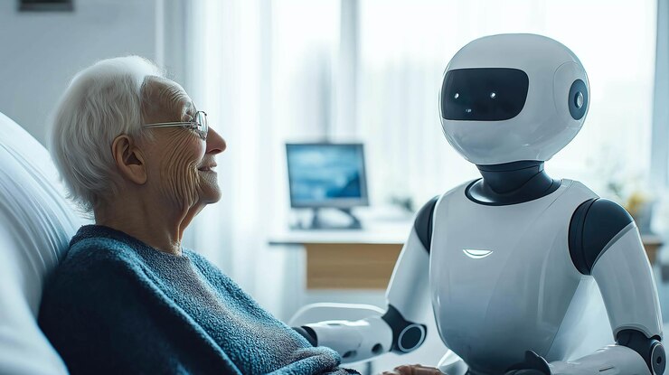 Un robot cuida a una persona mayor en un hospital inteligente IA generativa