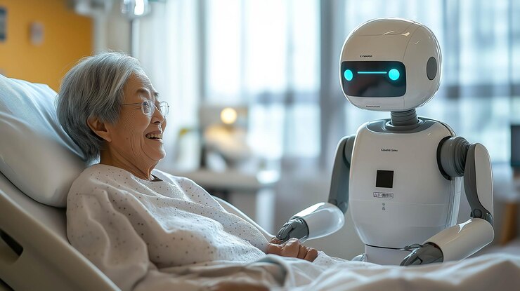 Un robot cuida a una persona mayor en un hospital inteligente IA generativa