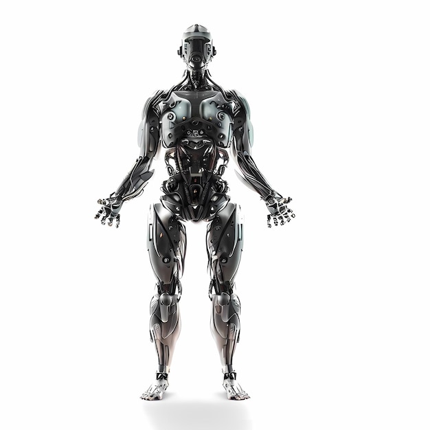 Un robot cyborg con un fondo blanco
