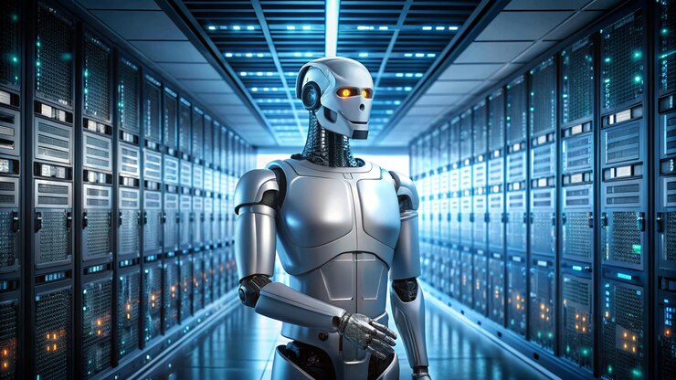 Foto el robot cyborg hace que el proceso robótico sea automático.