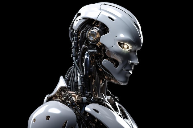 Robot Cyborg moderno masculino Pose confiada Tecnología de IA futurista IA generativa