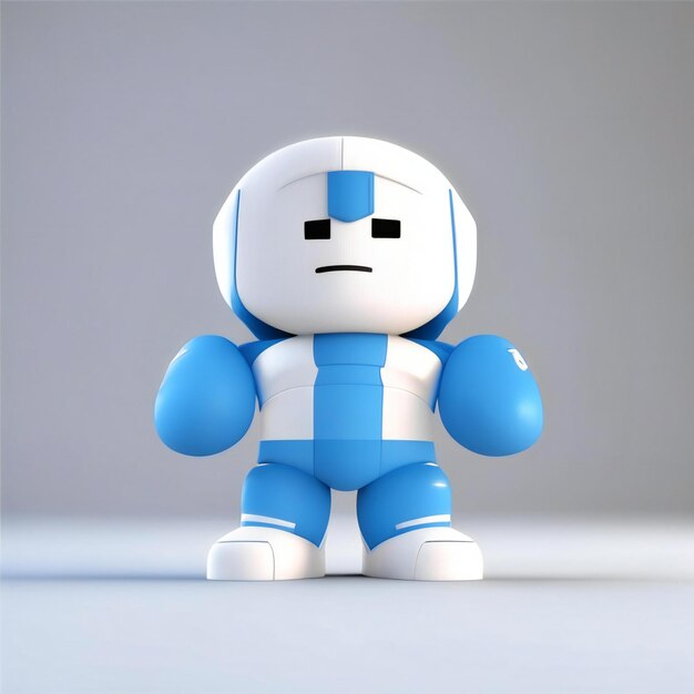 un robot con una diadema azul y una diadema blanca.