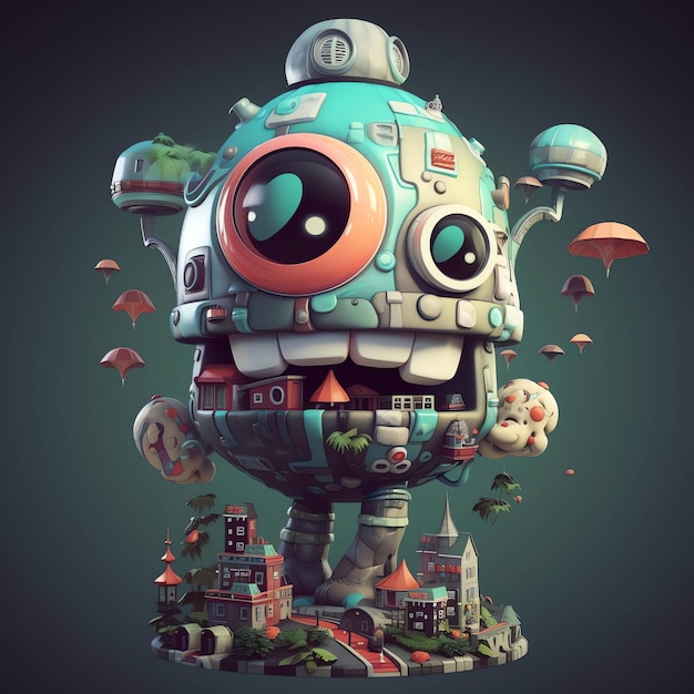 Un robot de dibujos animados se muestra en una ilustración 3d.