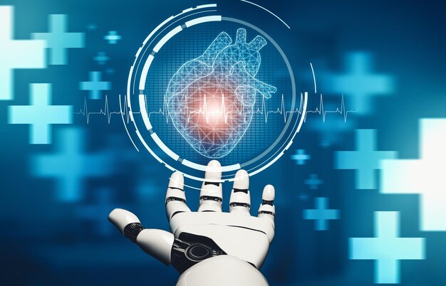El robot droide de inteligencia artificial médica XAI trabaja en el hospital del futuro