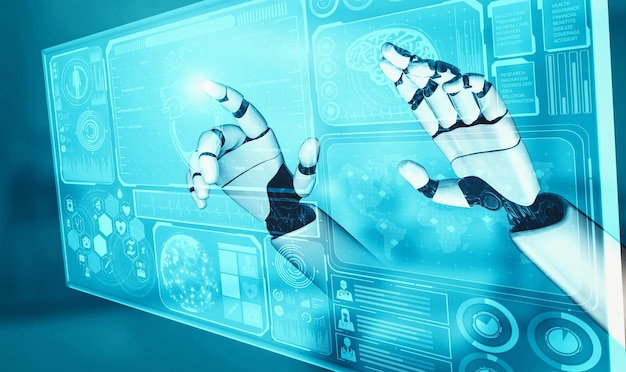 El robot droide de inteligencia artificial médica Xai trabaja en el hospital del futuro