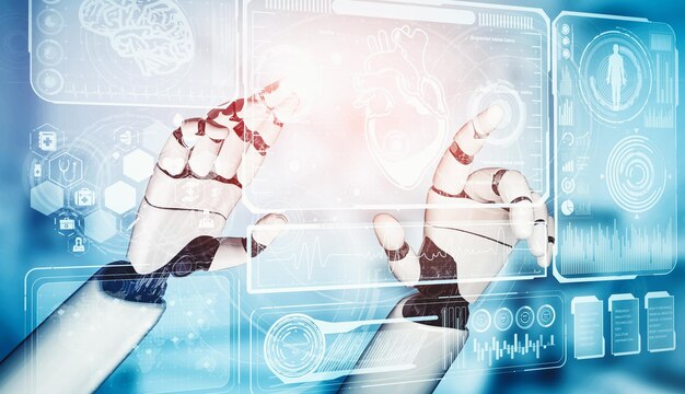 El robot droide de inteligencia artificial médica XAI trabaja en el hospital del futuro