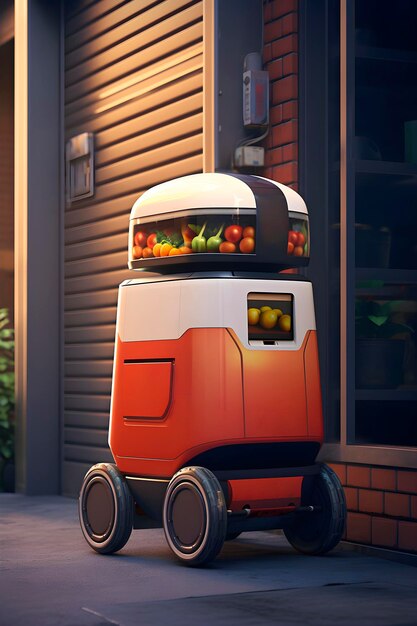 Foto el robot de entrega lleva verduras del supermercado generado por la ia