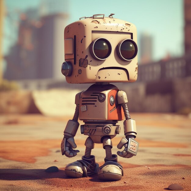 Robot de estaño vintage sobre fondo grunge ilustración 3d