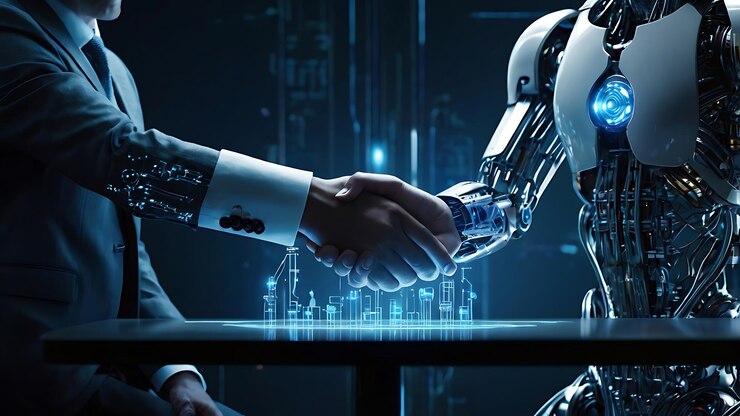 un robot estrechando la mano con un robot estrechando la mano