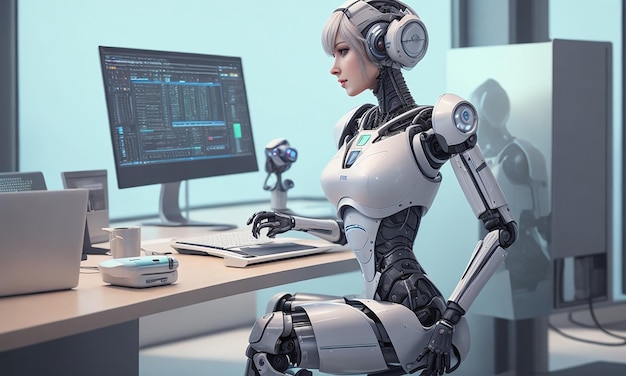 Foto robot femenino completo ia robot de inteligencia artificial renderizado en 3d