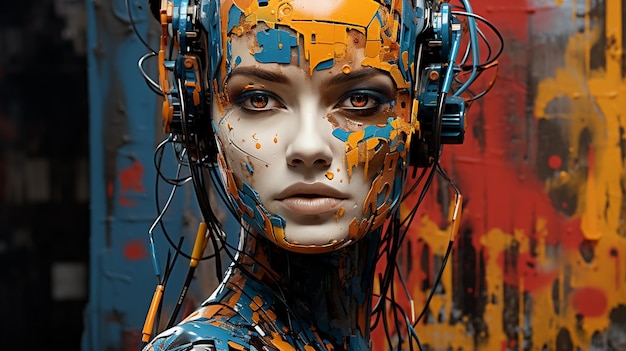 Robot femenino de IA con una mezcla de tradición con modernidad