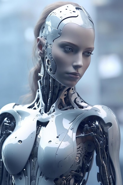 Un robot femenino con rostro humano.