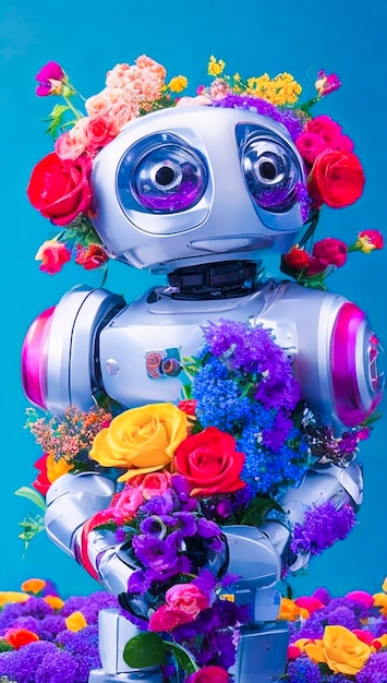 robot con flores