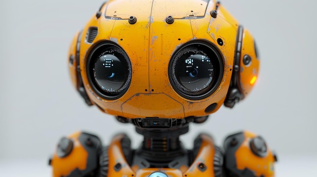 Robot con un fondo amarillo y una cara amarilla