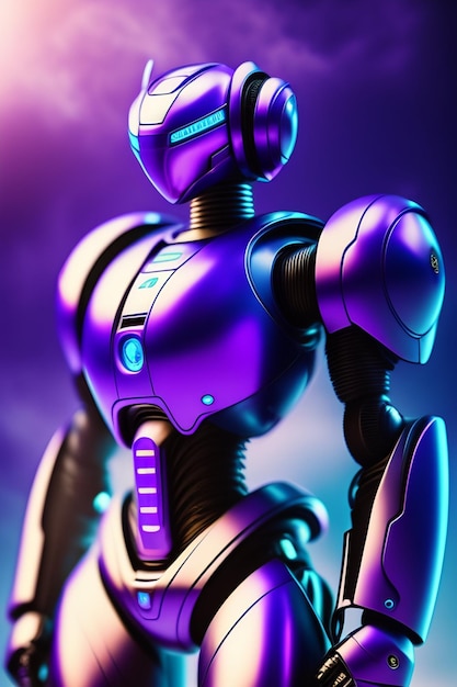 Un robot con un fondo morado.