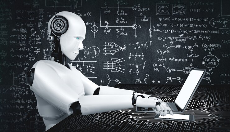 Foto robot futurista y análisis de datos