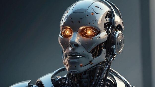 Robot futurista con una cara humanoide borrosa