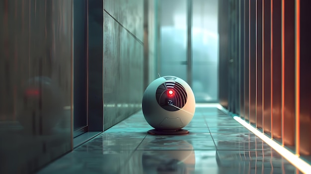 Foto robot futurista en un corredor de alta tecnología