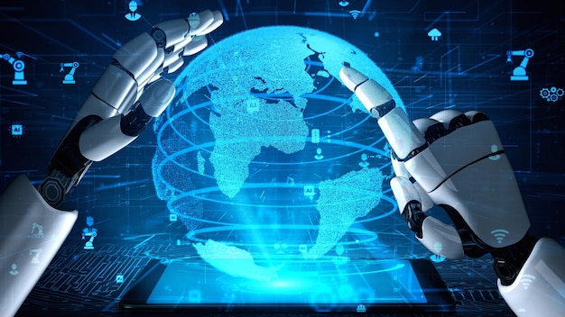 Robot futurista inteligencia artificial esclarecedor concepto de tecnología AI