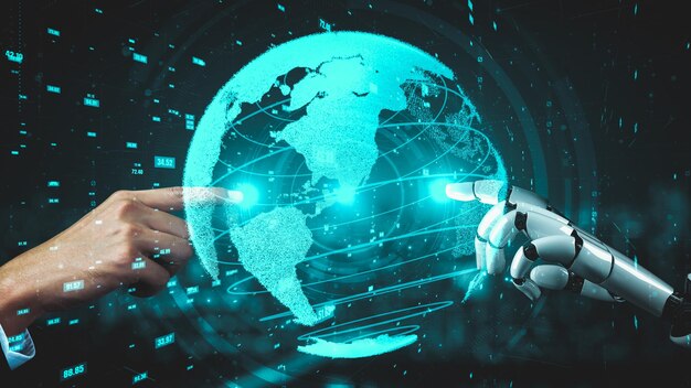 Robot futurista inteligencia artificial esclarecedor concepto de tecnología AI