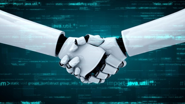Robot futurista inteligencia artificial humanoide codificación de programación de IA