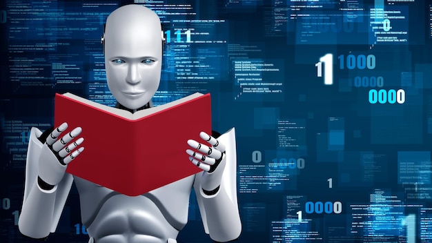 Robot futurista inteligencia artificial humanoide codificación de programación de IA