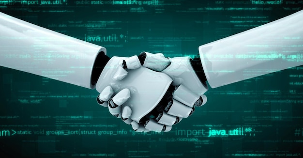 Robot futurista inteligencia artificial humanoide codificación de programación de IA
