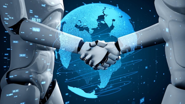 Robot futurista inteligencia artificial humanoide tecnología analítica de datos de IA