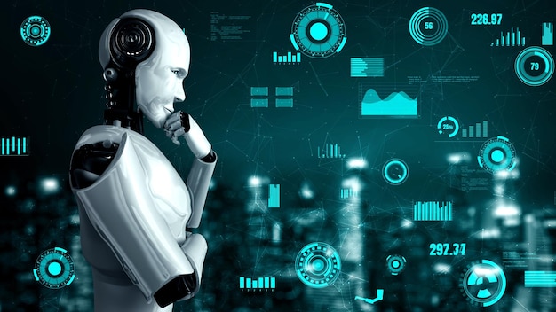 Robot futurista inteligencia artificial huminoide AI para fábrica industrial
