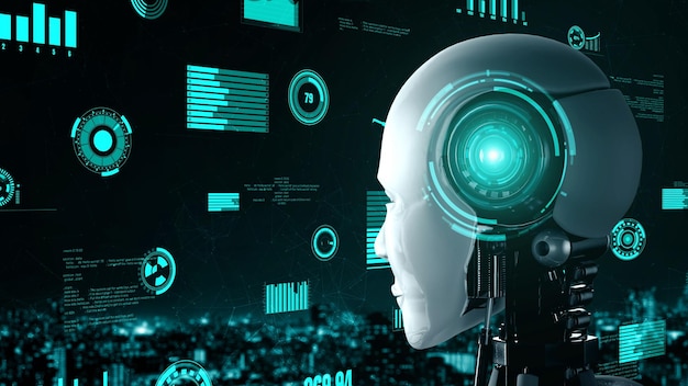 Robot futurista inteligencia artificial huminoide AI para fábrica industrial
