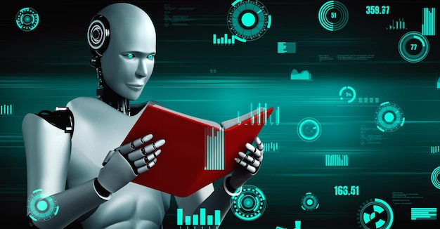 Robot futurista inteligencia artificial IA humanoide para fábrica industrial
