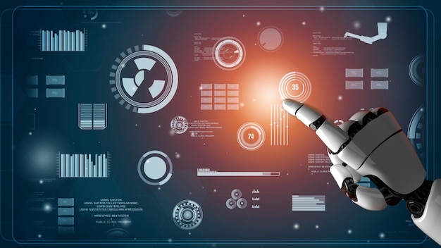 Robot futurista inteligencia artificial revolucionario concepto de tecnología AI