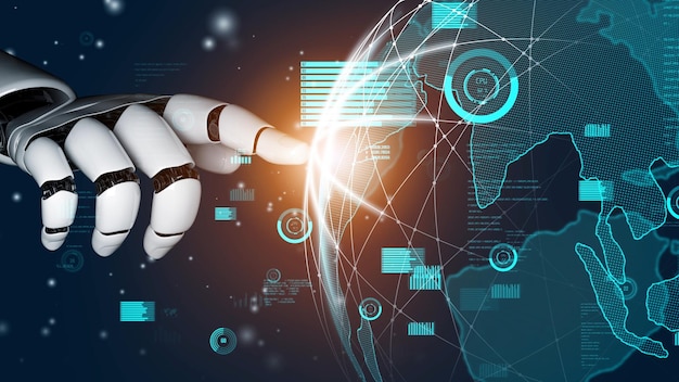 Robot futurista inteligencia artificial revolucionario concepto de tecnología AI