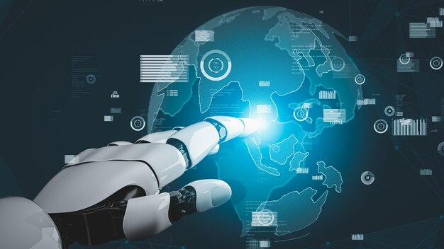 Robot futurista inteligencia artificial revolucionario concepto de tecnología AI