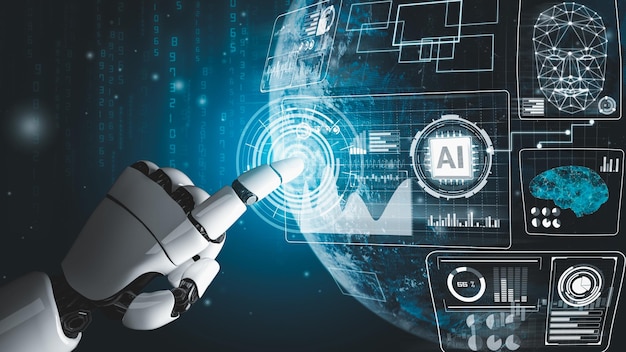 Foto robot futurista inteligencia artificial revolucionario concepto de tecnología ai
