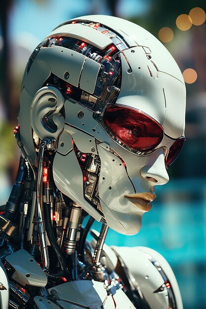 un robot con gafas rojas y una cabeza de metal