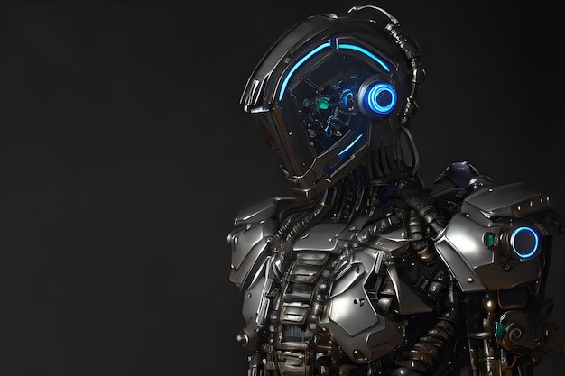 Robot guerrero cyborg creado con herramientas de IA generativas