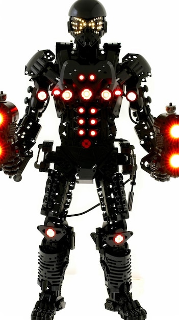 un robot hecho de legos y luces LED