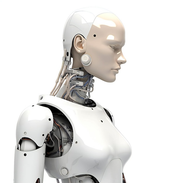 Un robot hembra aislado en blanco