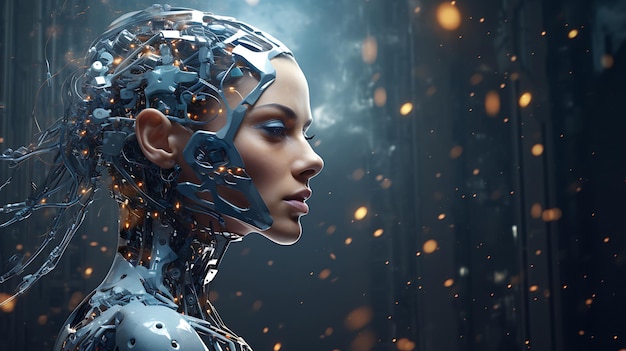 robot hombre ciencia ficción mujer mundo digital del futuro de las redes neuronales y lo artificial